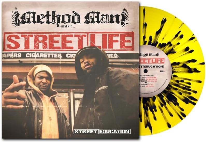 Vinyl record with album cover featuring Method Man and street scene imagery.