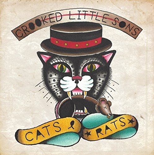 Traditional tattoo-style cat in a hat holding a mouse, with "Cats & Rats" banners.