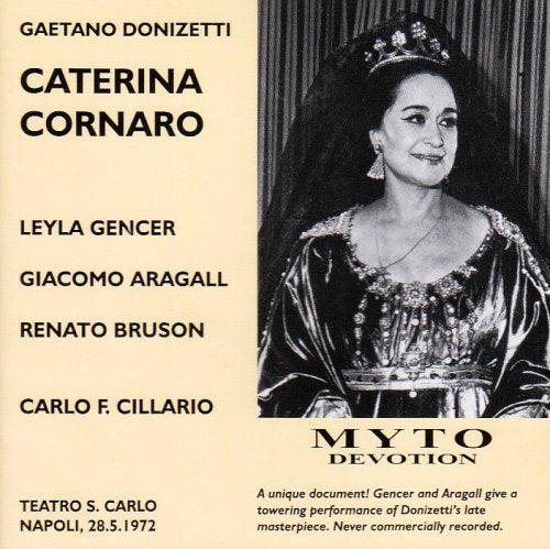 CD cover for "Caterina Cornaro" opera featuring Leyla Gencer in costume.