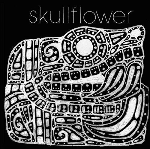 Black and white album cover with a hand-drawn skull and floral design.