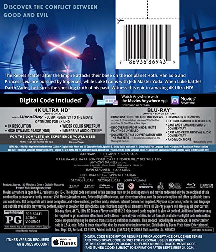 Blu-ray case for "Star Wars: Empire Strikes Back" with Darth Vader and Luke Skywalker.