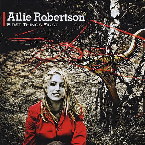 CD cover: Ailie Robertson portrait with abstract branches and red lines.