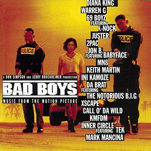 “Bad Boys” soundtrack CD cover with Will Smith, Martin Lawrence, and artist list.