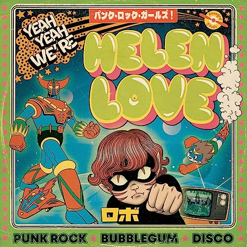 CD cover for Helen Love, featuring cartoon characters and retro design.