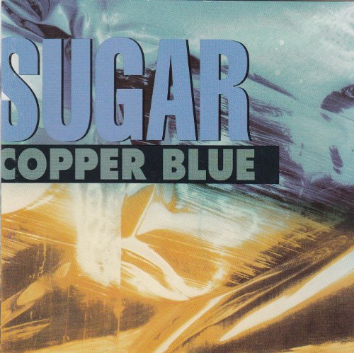 Sugar" album "Copper Blue" CD cover with abstract blue and gold imagery.