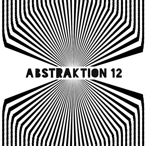 Black and white abstract record cover with radiating lines and text.
