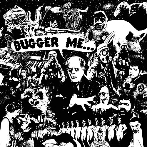 Black and white collage album cover with distorted faces and text.
