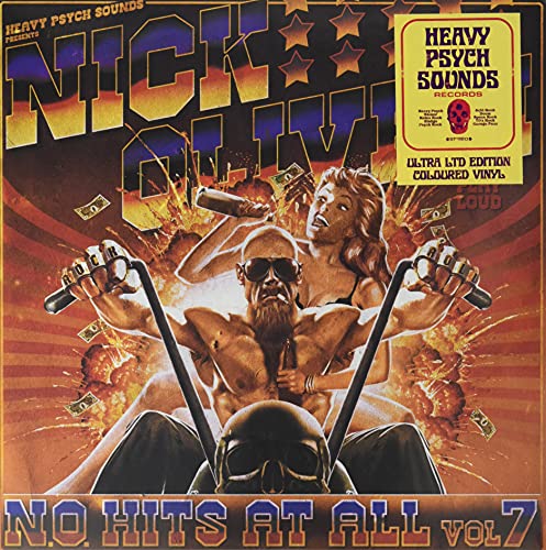 Record album cover with illustrated bikers, skull, and fiery explosions.