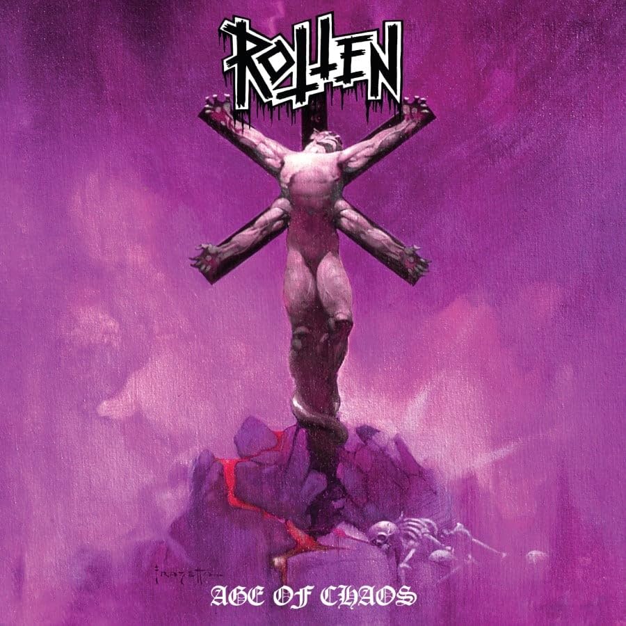 Album cover: figure on a cross against a purple, chaotic background.