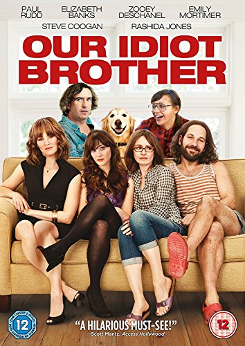 Our Idiot Brother" DVD cover featuring Paul Rudd and cast on a couch.