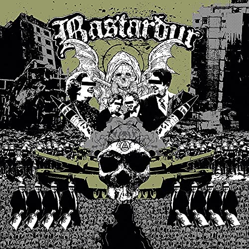 Black and white CD cover with skull, figures, and apocalyptic imagery.
