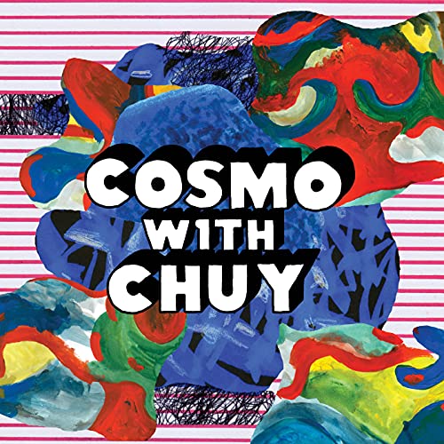 Vinyl record cover with abstract colorful paint strokes and bold text.