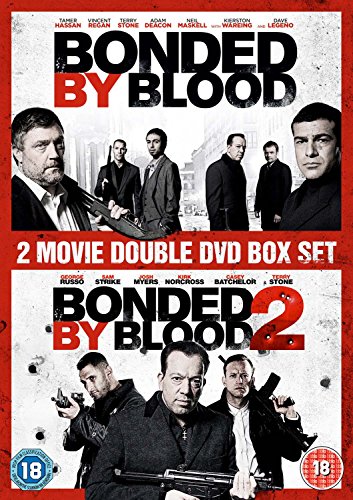 Bonded By Blood" 1 & 2 DVD cover featuring men in suits, guns, and red backgrounds.