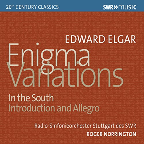 CD cover for Edward Elgar’s “Enigma Variations” with text overlay.