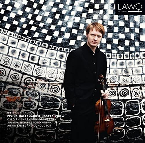 CD cover: Musician with viola, abstract black and white background.