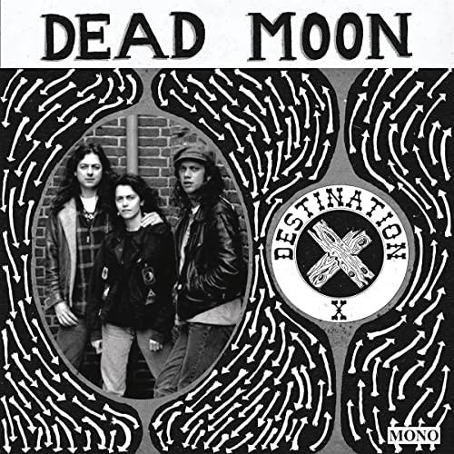 Dead Moon band portrait within a circular frame of arrows.