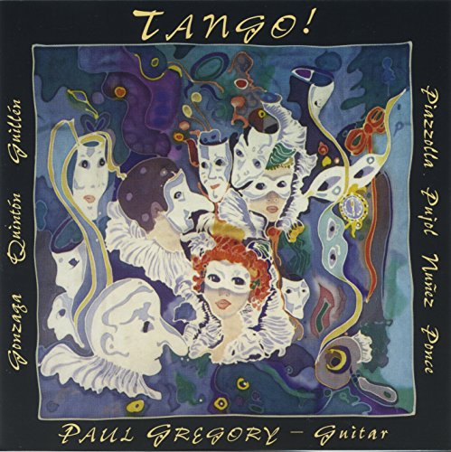 CD cover for Paul Gregory’s “Tango!” featuring masked figures in vibrant colors.