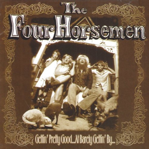Sepia-toned CD cover featuring four people and animals on a porch.