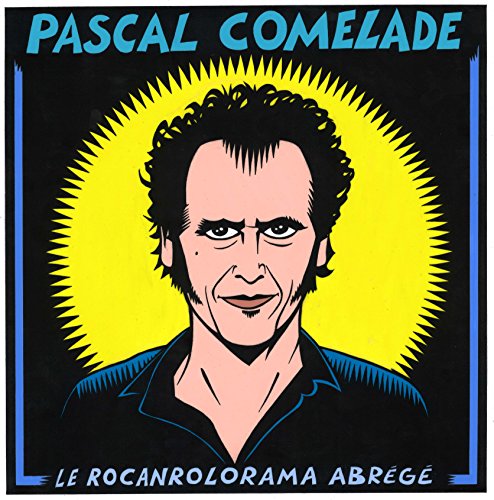 Illustration of Pascal Comelade against a yellow sunburst on a black background.