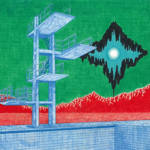 CD cover: Diving board, dark shape, and red ground against green.