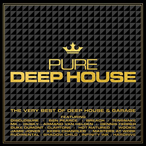 Album cover for Pure Deep House with gold text on a black geometric background.