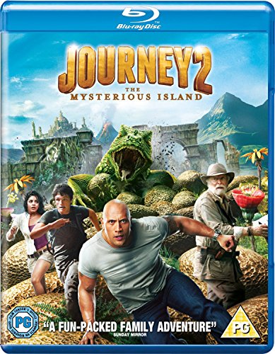 Journey 2: The Mysterious Island" Blu-ray cover featuring characters and a dinosaur.
