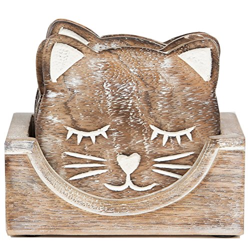 Sass & Belle Wooden Carved Cat Coaster - Set of 6