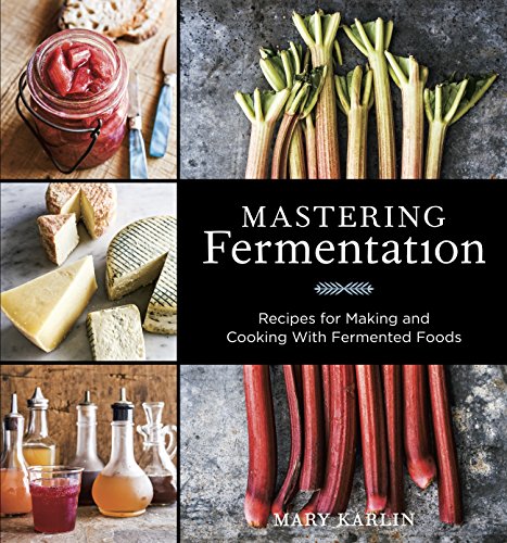 Cookbook cover featuring fermented foods like cheese, pickles, and rhubarb.