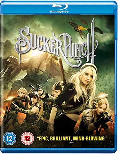 Blu-ray cover for Sucker Punch featuring five armed women in front of a giant robot.