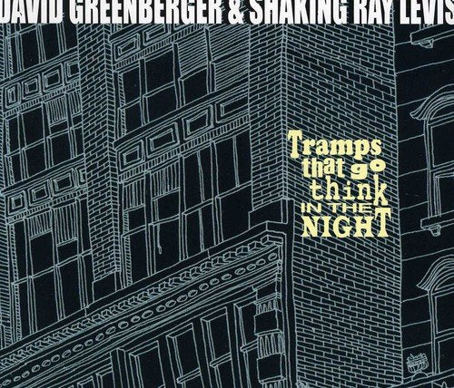 CD cover with black and white illustration of city buildings.