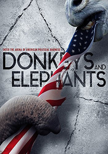 DVD cover featuring a donkey and elephant gripping an American flag.