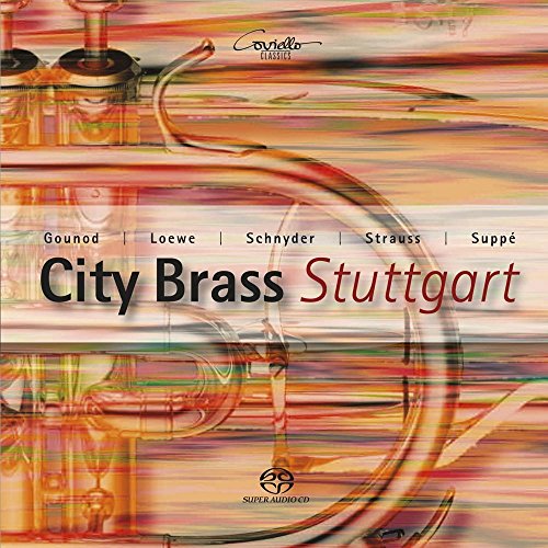 CD cover for City Brass Stuttgart, featuring brass instruments and composers’ names.