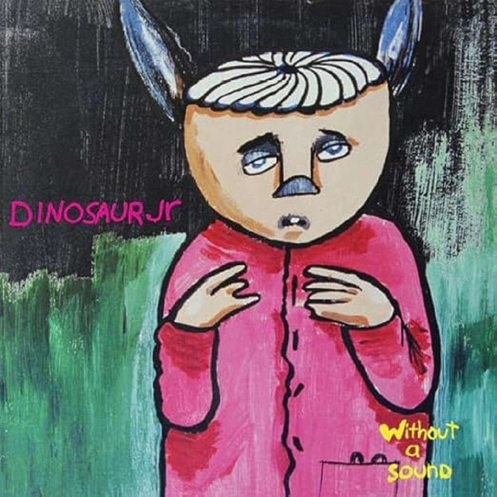 Painting of a sad, childlike figure with large ears in pink pajamas.