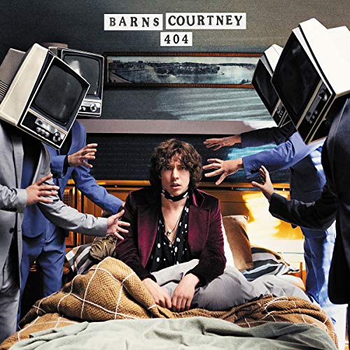 Album cover for Barns Courtney’s “404” featuring a man and figures with TVs for heads.