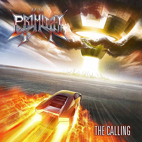 Album cover for "The Calling" by Primitai, featuring a car and UFO.