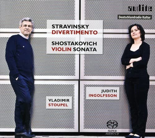 CD cover featuring portraits of two musicians, Judith Ingolfsson and Vladimir Stoupel.