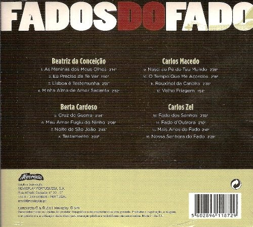 CD back cover for "Fados Do Fado - Vol.5" with tracklist and barcode.