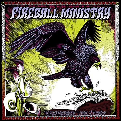 Album cover for Fireball Ministry’s “Remember The Story” featuring a raven and book.