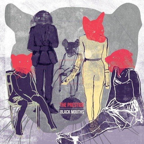 CD cover with figures in animal masks, textured background.