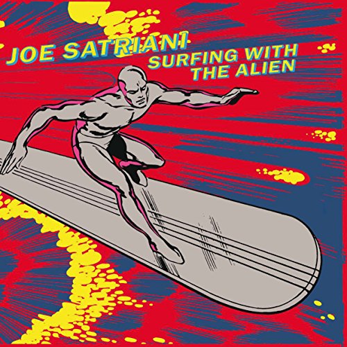 Silver Surfer-like figure surfing a wave on album cover.