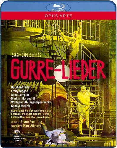 Blu-ray cover for Schönberg’s *Gurre-Lieder* opera, featuring performers in costume.
