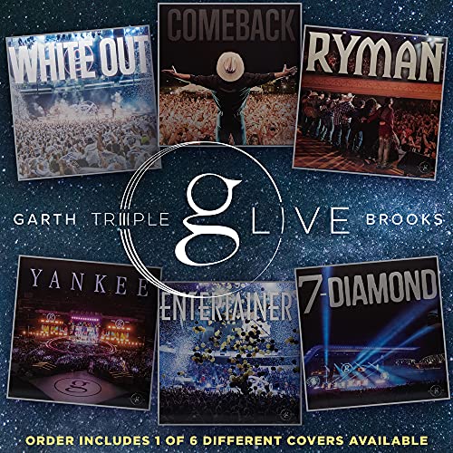 Garth Brooks "Triple Live" vinyl album cover with concert imagery.