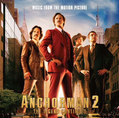 Anchorman 2 soundtrack CD cover featuring Ron Burgundy and cast in New York.