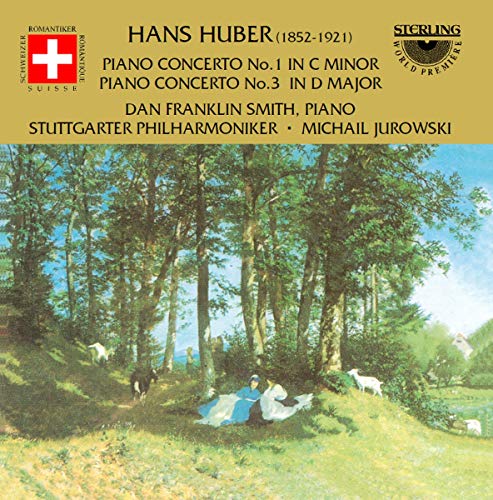 CD cover for Hans Huber piano concertos with a pastoral painting.