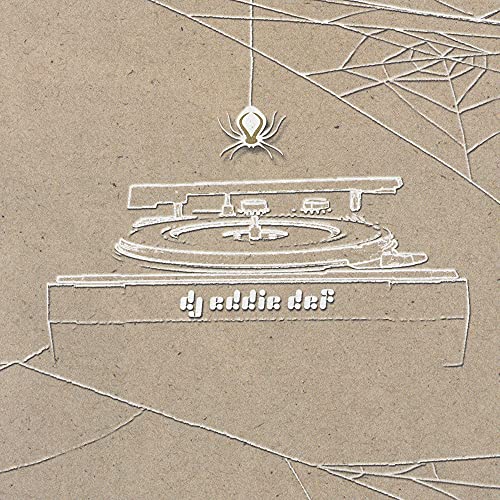 CD cover with a sketched turntable, spiderweb, and spider design.