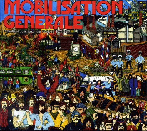 CD cover depicting a chaotic protest scene with buildings and figures.