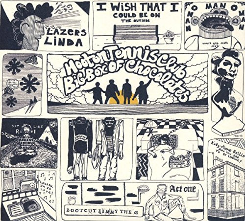 CD cover for Hooton Tennis Clubās āBig Box Of Chocolatesā with sketched collage art.