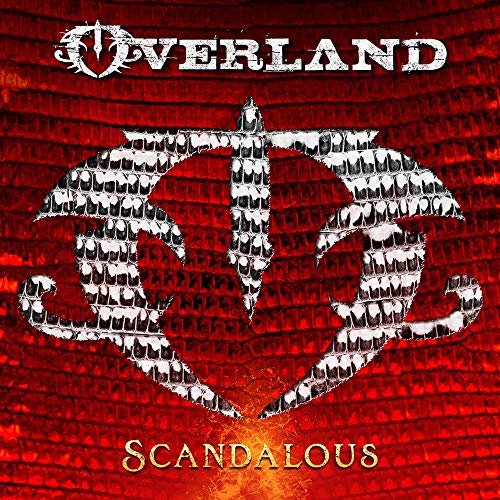 CD cover for Overland’s “Scandalous” with red textured background and white logo.