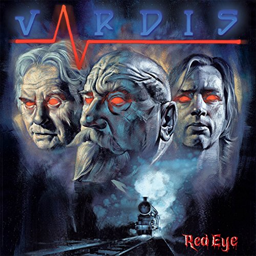 CD cover art: three men with red eyes and a steam train.