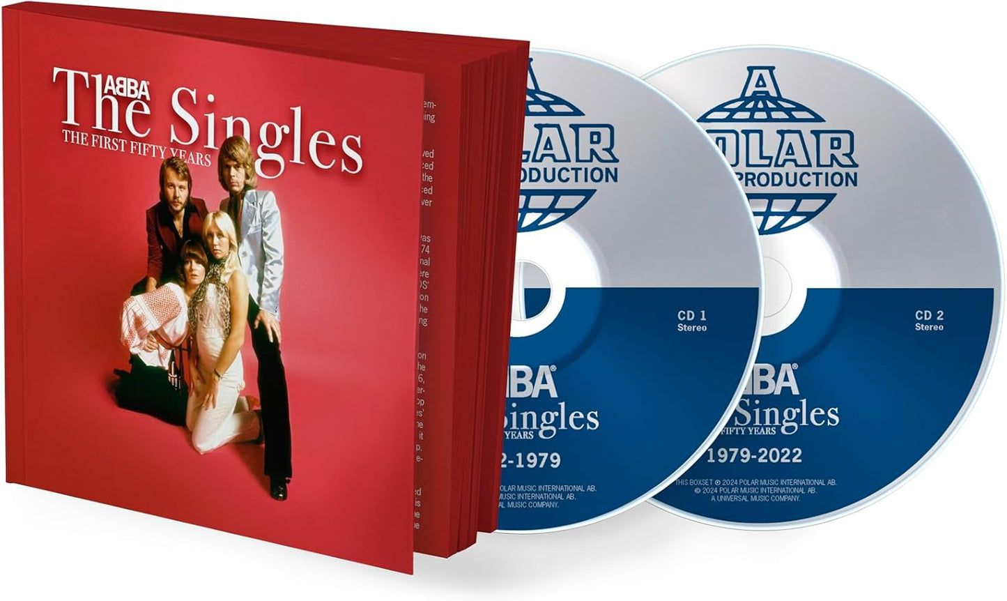 ABBA The Singles CD box set with red case and two silver discs.